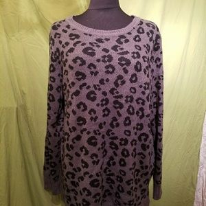 Faded Glory 2X Gray/Black Leopard Print Sweater